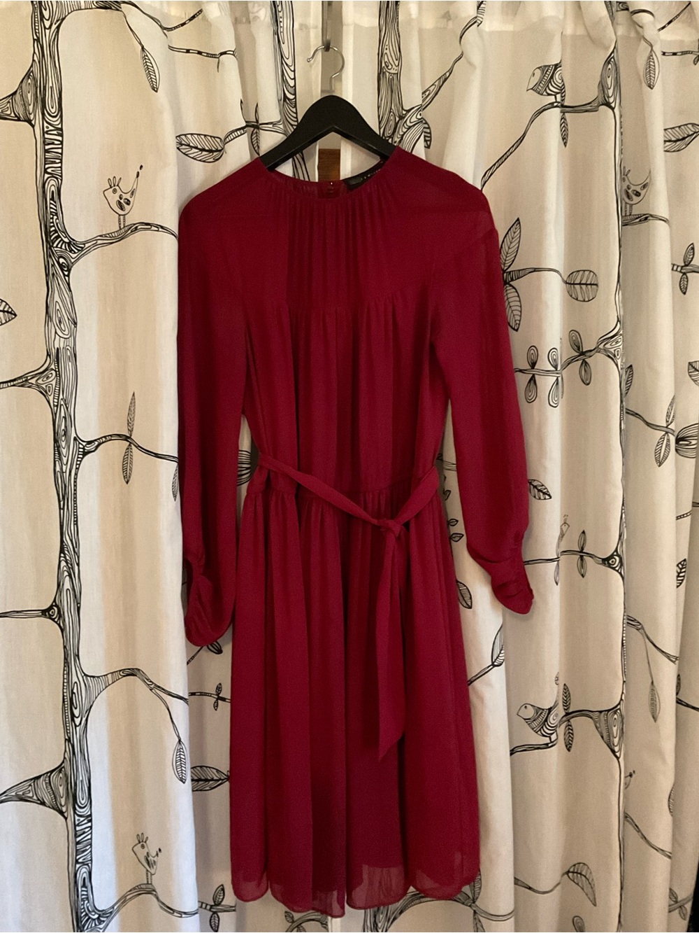 Slate & Willow Burgundy Long Sleeve Tie-Waist Midi Dress